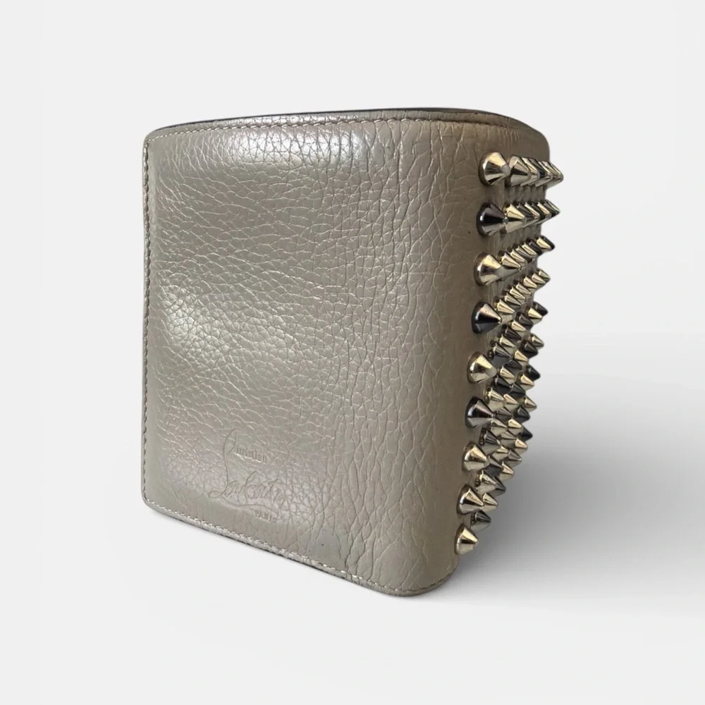 Christian Louboutin Studded Gray Leather Bifold Wallet - Picture 4 of 6